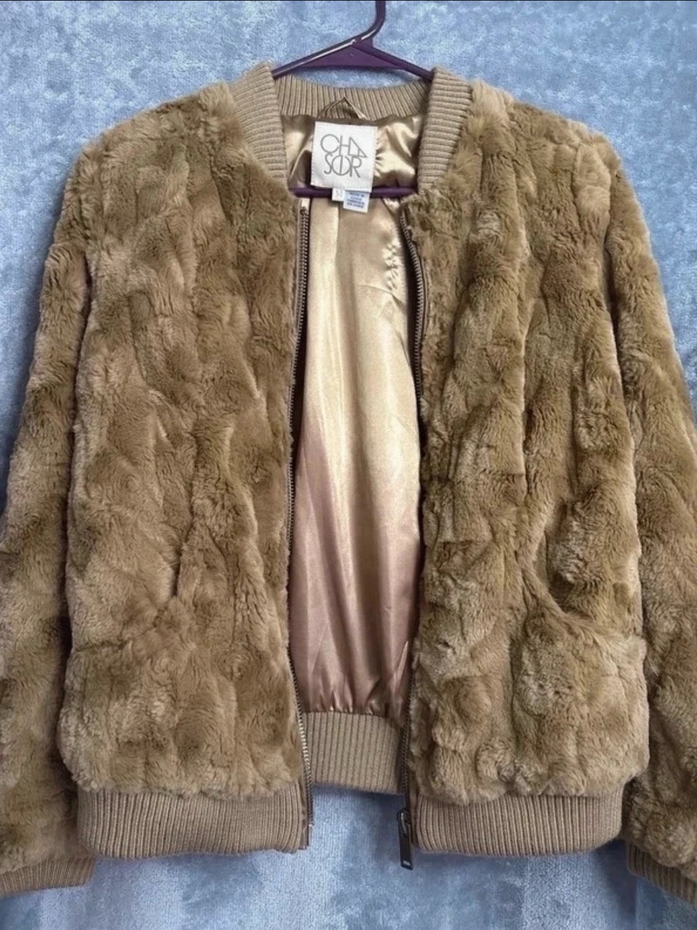 Chaser Camel Brown Faux Fur Teddy Jacket